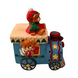 Enesco Lucy Rigg Musical‎ Train Teddy Bear Vintage 1985 Ceramic Nursery Decor